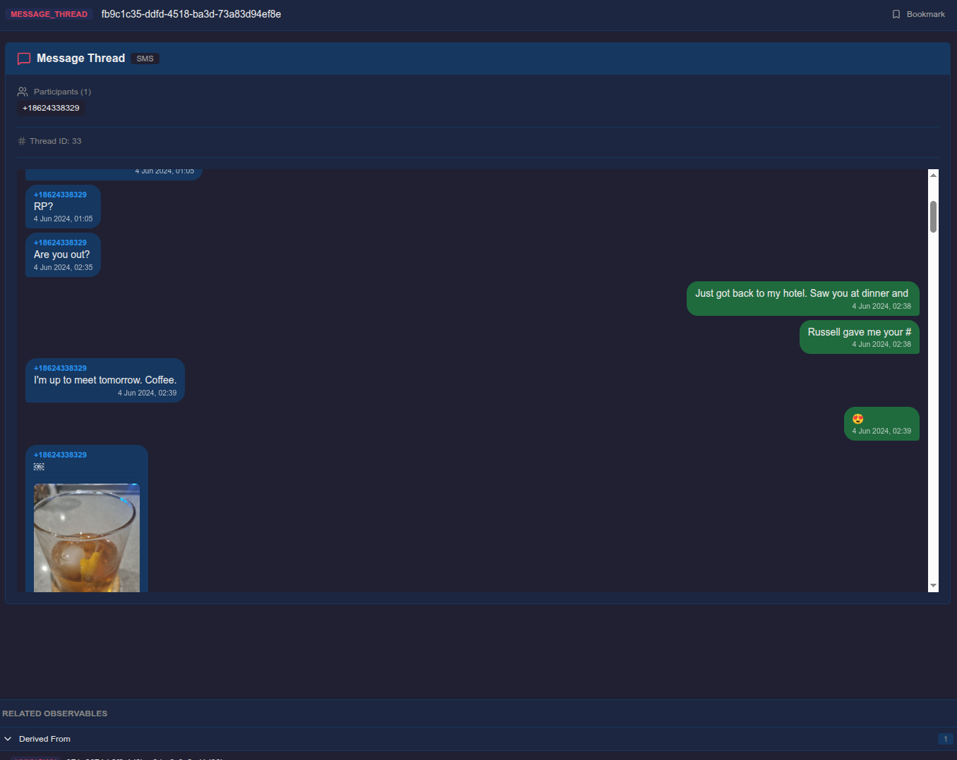 Sprite's engineering frontend showing a rendered message thread with attachments